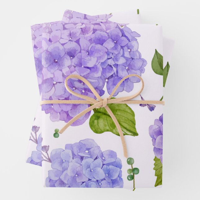 Wasserfarbe Lila Hydrangea-Blume Geschenkpapier Set (Beispiel)