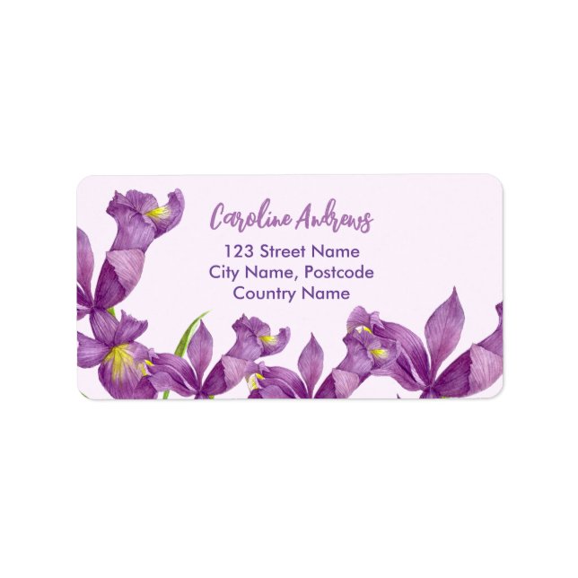 Wasserfarbe Lila Iris Botanische Adresse Adressaufkleber (Vorne)