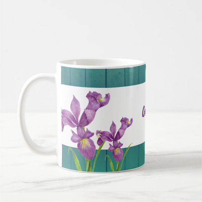 Wasserfarbe Lila Iris Botanische florale Kunst, Di Kaffeetasse (Links)