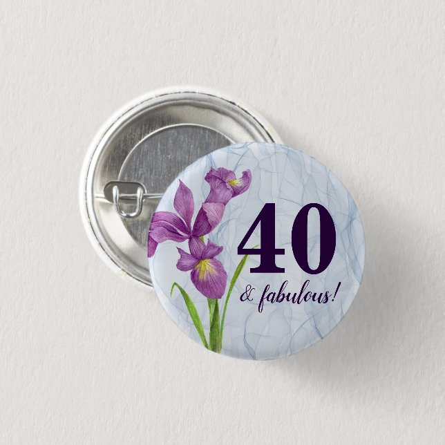 Wasserfarbe Lila Iris Botanische Organza Button (Vorne & Hinten)