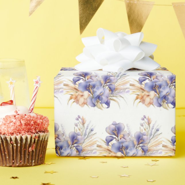 Wasserfarbe Lila Iris Bouquet Geschenkpapier (Geburtstagsparty)