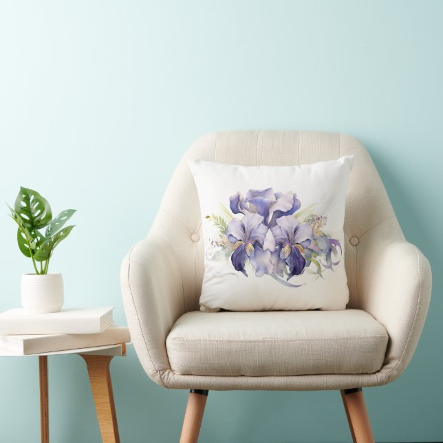 Wasserfarbe Lila Iris Bouquet Kissen (Stuhl )