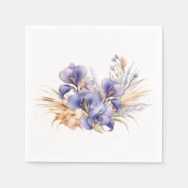 Wasserfarbe Lila Iris Bouquet Serviette (Vorderseite)