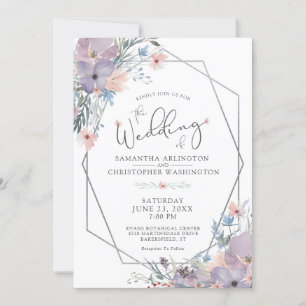 Wasserfarbe Lila Lilac Floral Geometric Einladung