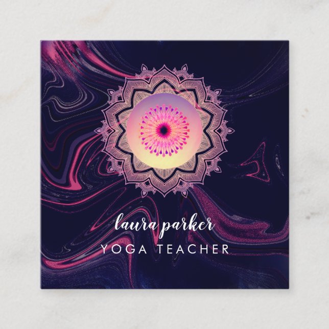 Wasserfarbe Lila Mandala Meditation Yoga Boho Quadratische Visitenkarte (Vorderseite)