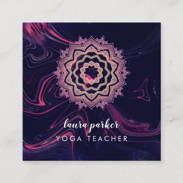 Wasserfarbe Lila Mandala Meditation Yoga Boho Quadratische Visitenkarte (Vorderseite)