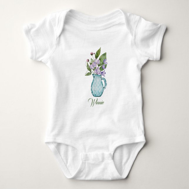 Wasserfarbe Lila Süßer Erbsen Blume Baby Strampler (Vorderseite)