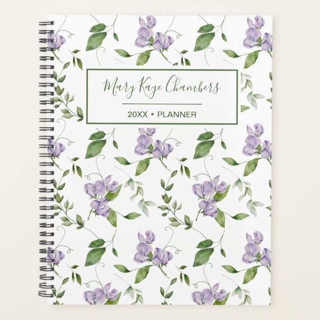 Wasserfarbe Lila Sweet Pea Blume Planer (Vorderseite)