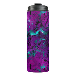 Wasserfarbe Lila und Aquamarin Marmorgalaxie Thermosbecher