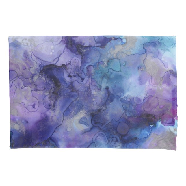 Wasserfarbe Lila und blau marmoriert Kissenbezug (Vorderseite)