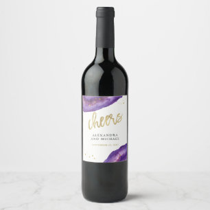 Wasserfarbe Lila und Gold Geode Wedding Cheers Weinetikett