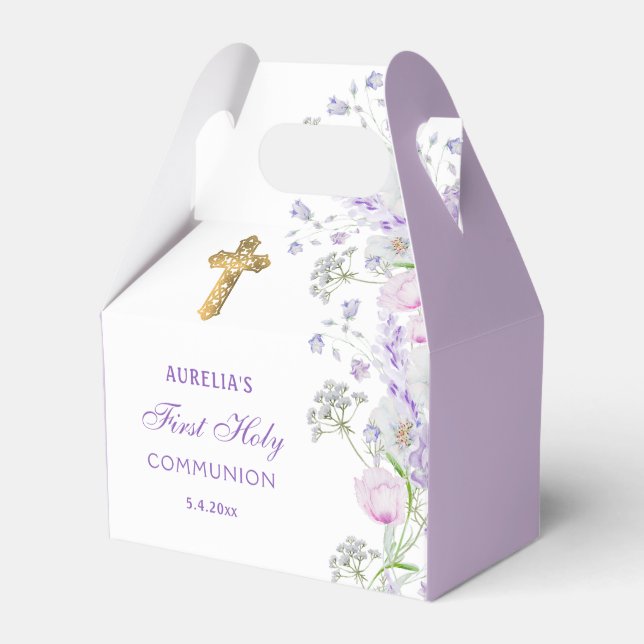 Wasserfarbe Lilac Blume Erstes Kommunionskabel Geschenkschachtel (Vorderseite)