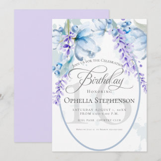 Wasserfarbe Lilac-Dusty Blue Milestone Geburtstag Einladung