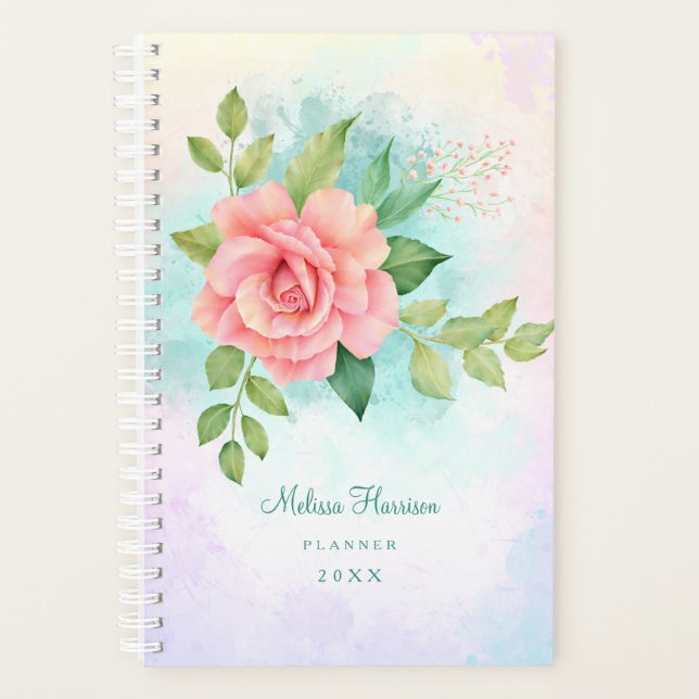 Wasserfarbe Lilac Turquoise Ombre Pink Rose Planer (Vorderseite)