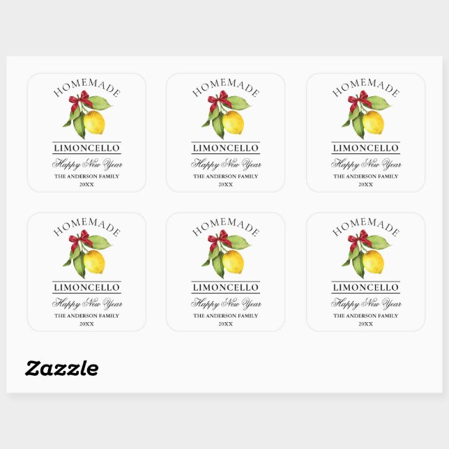 Wasserfarbe Limonade Limoncello Neues Jahr Quadratischer Aufkleber (Blatt)