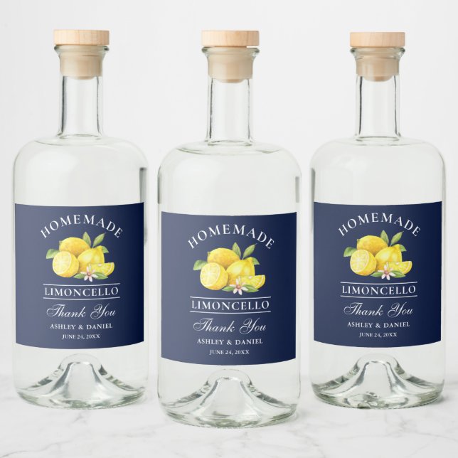 Wasserfarbe Limoncello Danke Blue Alkoholflaschenetikett (Flaschen)
