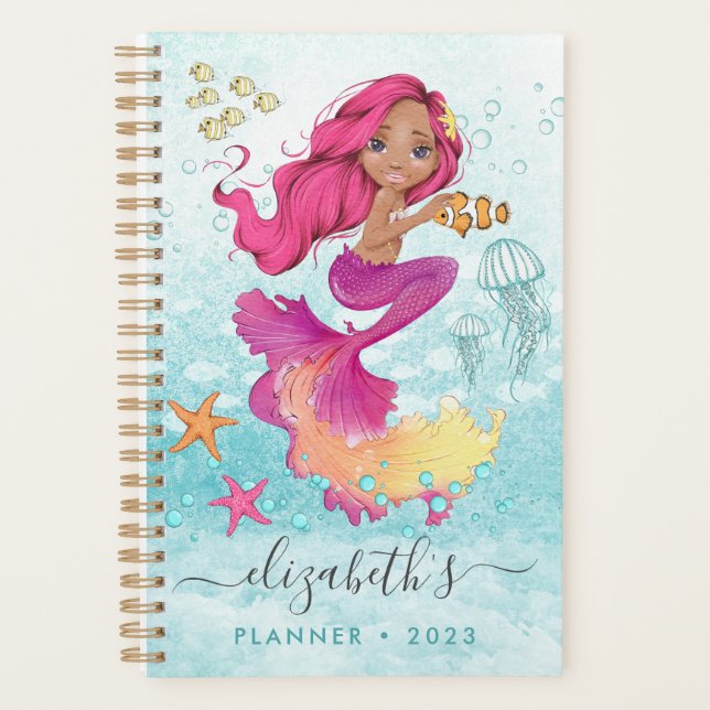 Wasserfarbe Little Mermaid Spiral Foto Planner Planer (Vorderseite)