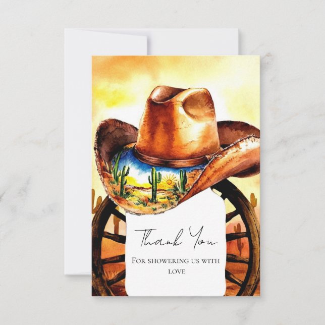 Wasserfarbe Little Rodeo Cowboy Babydusche Dankeskarte (Vorderseite)