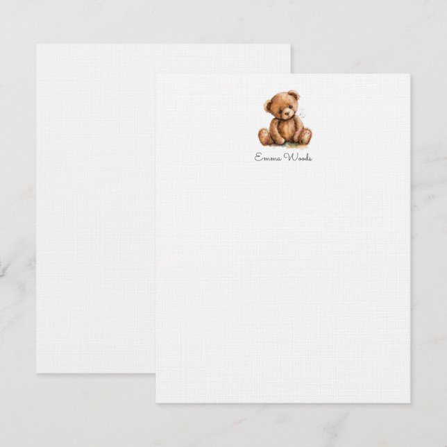 Wasserfarbe Little Teddy Bär Personalisiert Mitteilungskarte (Vorne/Hinten)