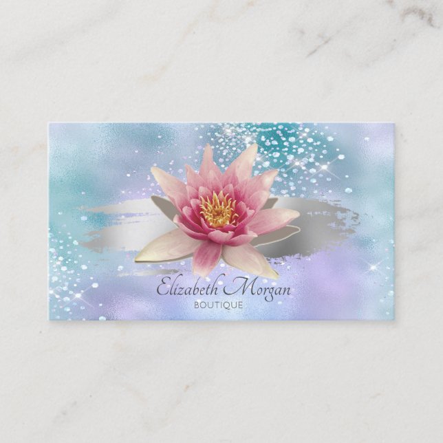 Wasserfarbe Lotus Brush Stroke Diamonds Holografis Visitenkarte (Vorderseite)