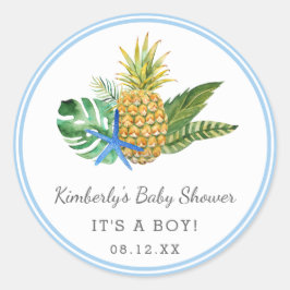 Wasserfarbe Luau Babydusche | Blau | Runder Aufkleber