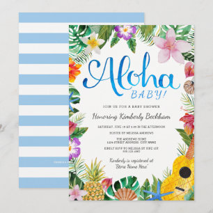 Wasserfarbe Luau Babydusche Einladung  Blau