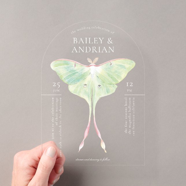 Wasserfarbe Luna Moth Wedding Acryleinladungen (Insitu (Handheld))