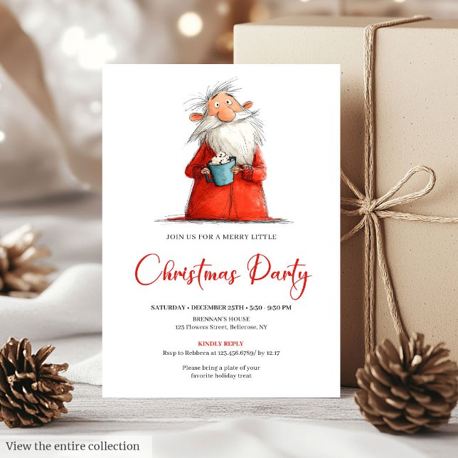Wasserfarbe Lustiger Weihnachtsmann Personalisiert Einladung (Watercolor Funny Santa Personalized Party Invite)