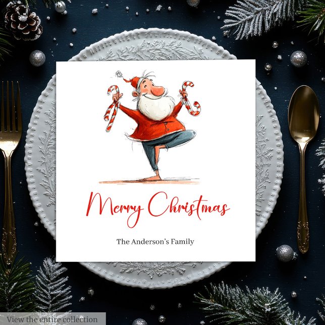Wasserfarbe Lustiger Weihnachtsmann Personalisiert Serviette (Watercolor Funny Santa Personalized Christmas Napkins

)