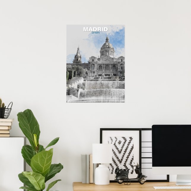 Wasserfarbe Madrid Skyline Poster - Spanien Stadts (Heimbüro)