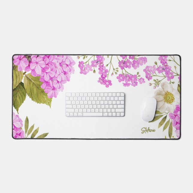 Wasserfarbe Magenta Hydrangeas Personalisiert Schreibtischunterlage (Tastatur & Maus)