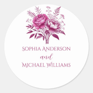 Wasserfarbe Magenta Peony - Hochzeitsticker Runder Aufkleber