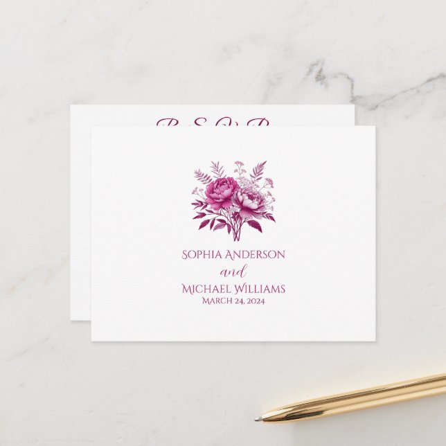 Wasserfarbe Magenta Peony-UAWG Wedding - Postkarte (Vorderseite/Rückseite Beispiel)