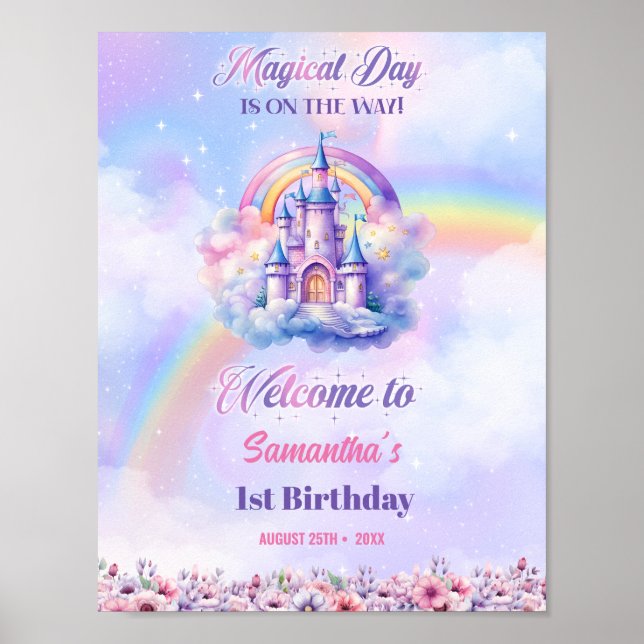 Wasserfarbe Magisches Einhorn Pastel Rainbow Gebur Poster (Vorne)