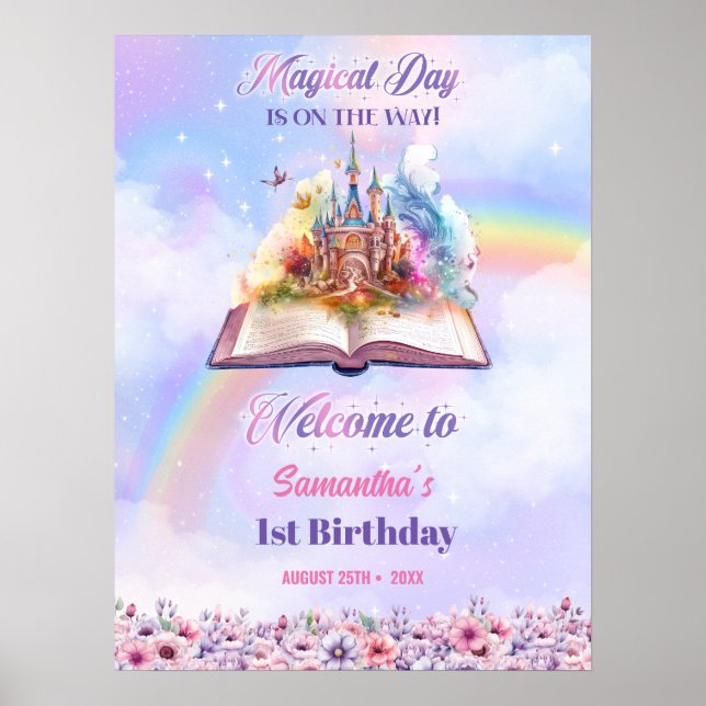 Wasserfarbe Magisches Einhorn Pastel Rainbow Gebur Poster (Vorne)