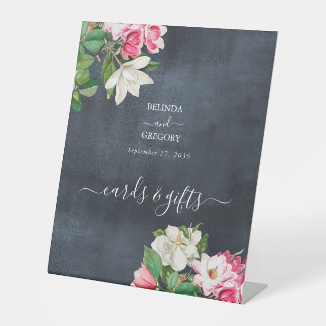 Wasserfarbe Magnolia Blume Hochzeitskarten Geschen Sockelschild (Vorderseite)
