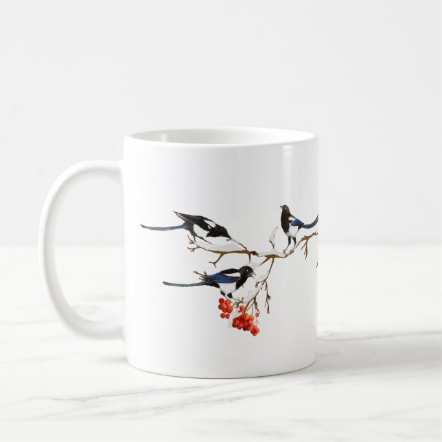Wasserfarbe Magpie Vögel Natur Kunst Kaffeetasse (Links)