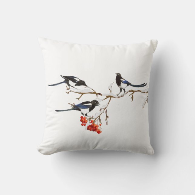 Wasserfarbe Magpie Vögel Natur Kunst Kissen (Vorderseite)