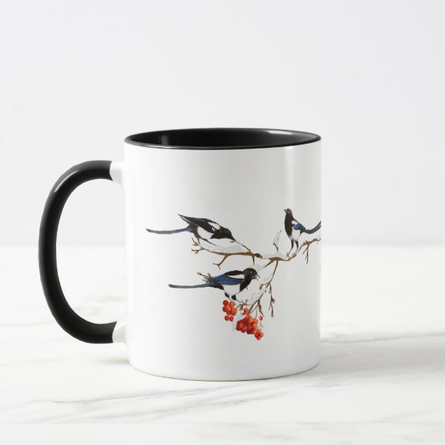 Wasserfarbe Magpie Vögel Natur Kunst Tasse (Links)