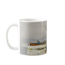 Wasserfarbe Maine Fischerboot Orange Grau