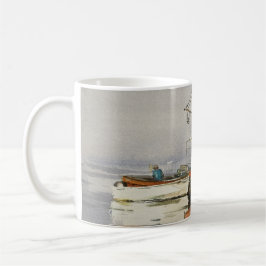 Wasserfarbe Maine Fischerboot Orange Grau Kaffeetasse