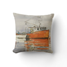 Wasserfarbe Maine Fischerboot Orange Grau