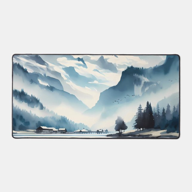 Wasserfarbe Majestic schneebedeckte Berge Schreibtischunterlage (Vorderseite)