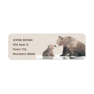 Wasserfarbe Mama Bear & Cub Niedliche Rücksendeadr