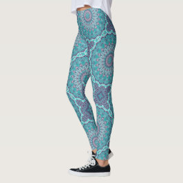 Wasserfarbe Mandala Aquamarin und Lila Leggings