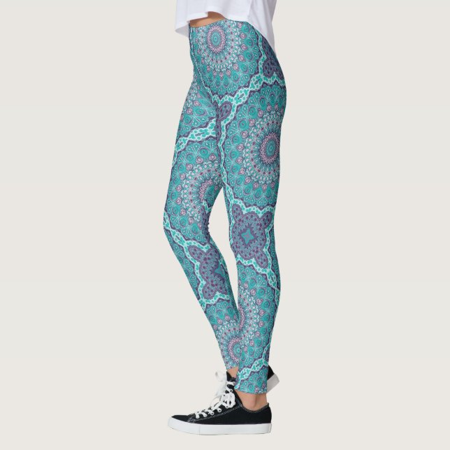 Wasserfarbe Mandala Aquamarin und Lila Leggings (Links)