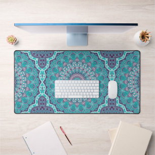 Wasserfarbe Mandala Aquamarin und Lila Schreibtischunterlage