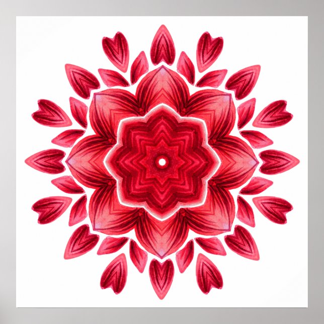 Wasserfarbe Mandala Kunst - Rote Rose Petals Blume Poster (Vorne)
