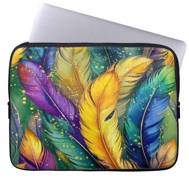 Wasserfarbe Mardi Gras Feather nahtloses Muster Laptopschutzhülle (Vorderseite)