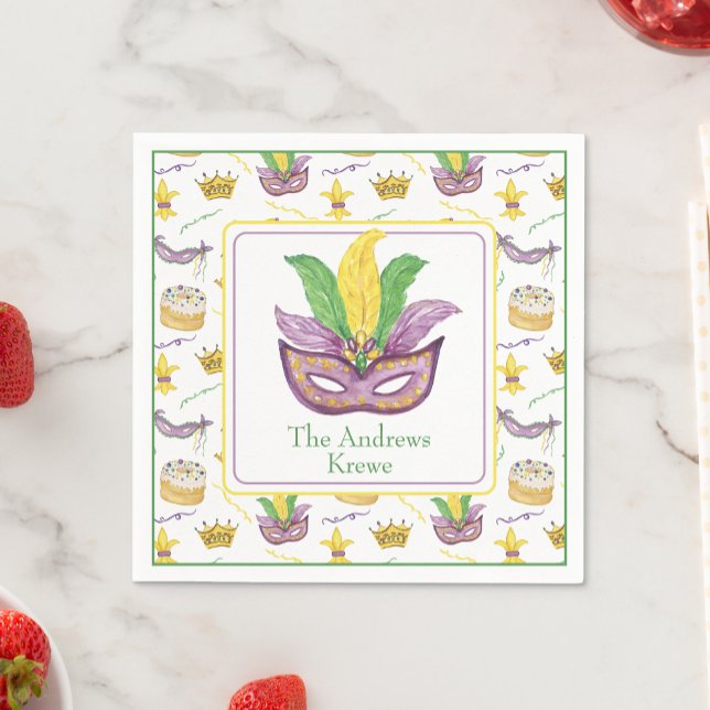 Wasserfarbe Mardi Gras Maske Personalisiert Serviette (Von Creator hochgeladen)